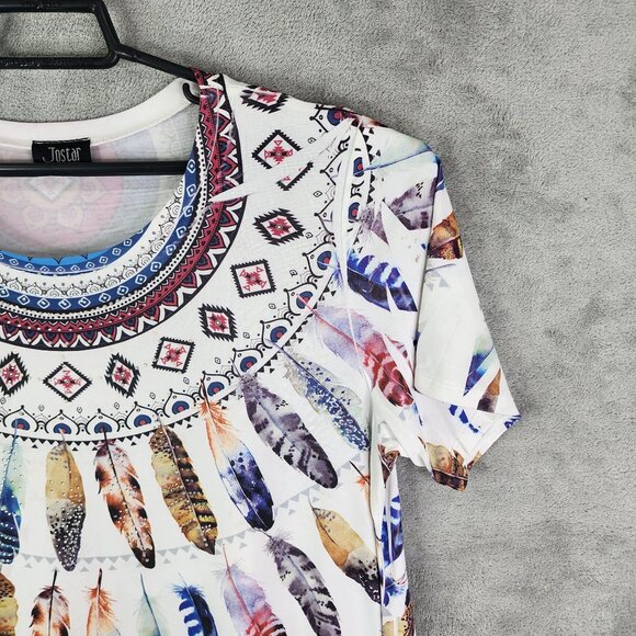Women's Jostar Feather Print Short Sleeve Top Shirt Short Sleeve Round Neck XL - Picture 4 of 11
